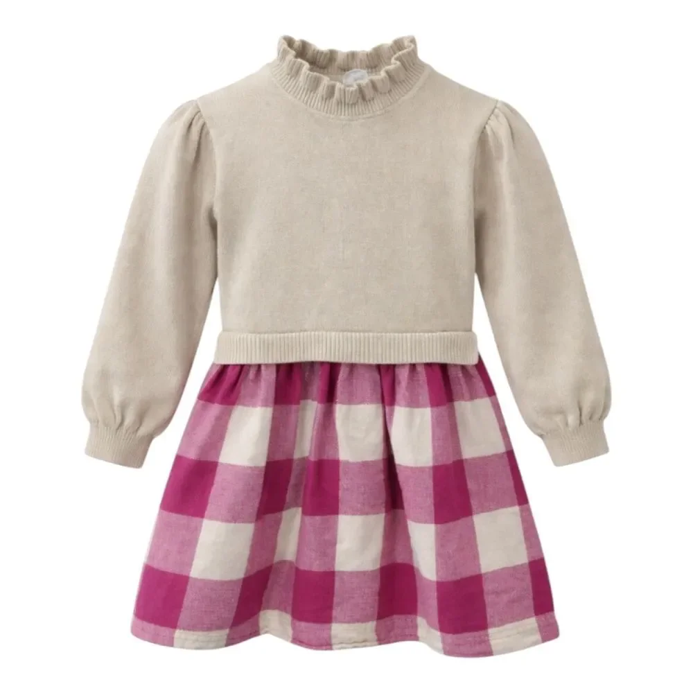 Gap Purple Tan Flannel Plaid Ruffle Sweater Dress Toddler Girls Size 5